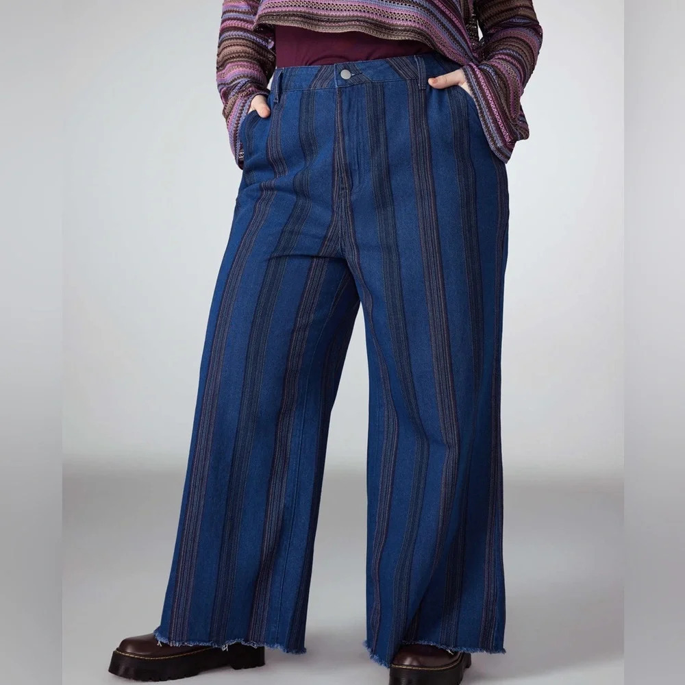Cider High Waisted Retro Striped Flare Jeans Women’s Size Small